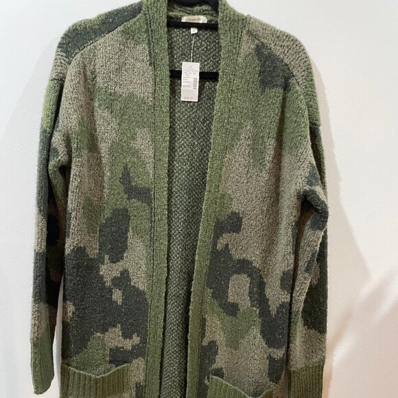 NWT Maurices Camo Knit Duster Cardigan Sweater Open Front Pockets Medium - Picture 1 of 6